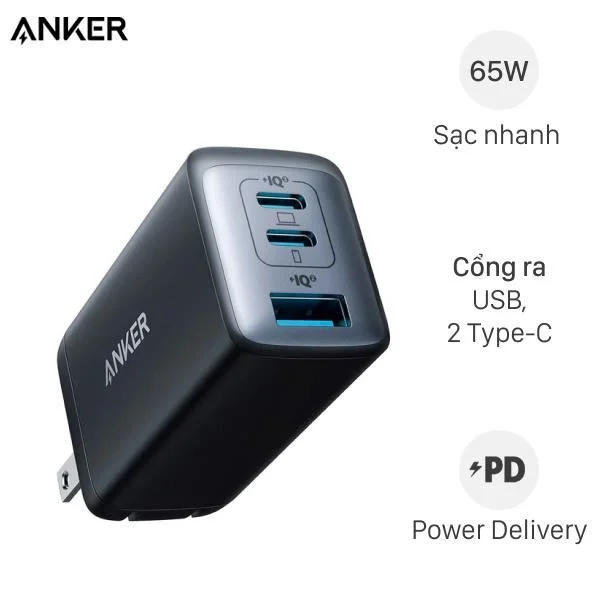 Sạc nhanh Anker 65W 3 cổng